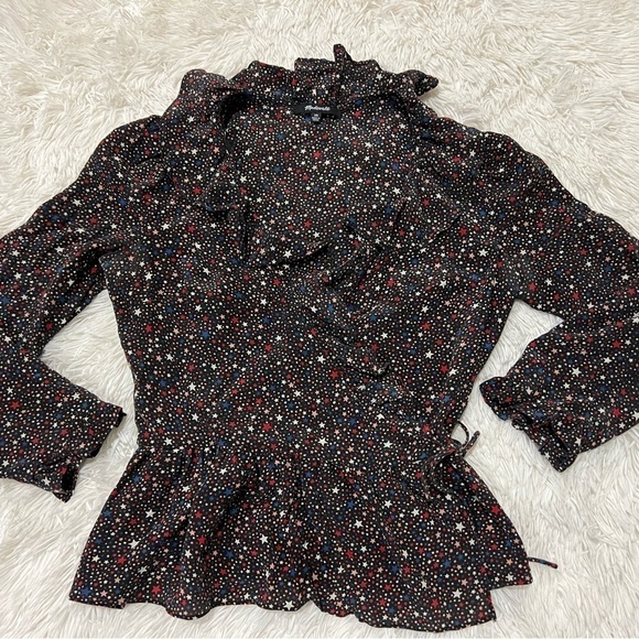 Madewell Silk Ruffle-Hem Wrap Top in Starry Night - size XS - Picture 4 of 9